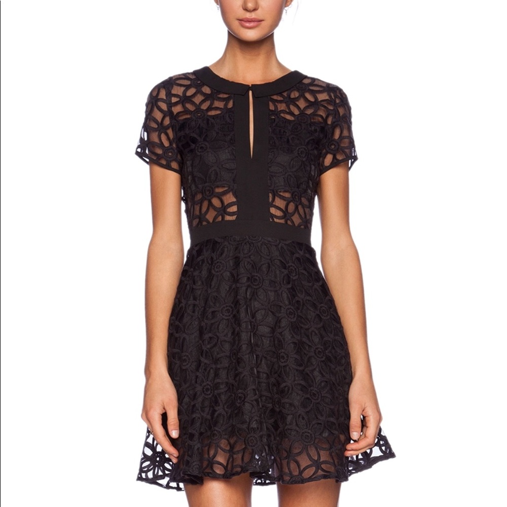 lucca couture sheer panel dress in black (medium)